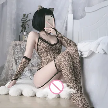 Sexy Erotické spodné Prádlo Leopard Tlač Mačka divá Lesbické Kostým Nastaviť Nočný Klub hlavový most Roleplay Jednotné Cosplay sexuálnu Hračku pre Ženy