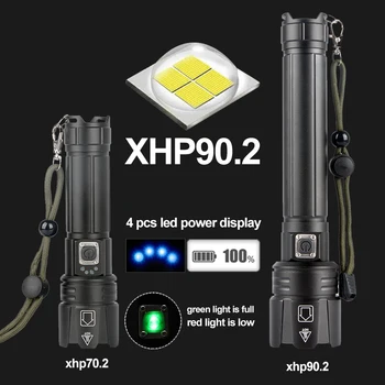 XHP90.2 Nabíjateľné Silný Xhp70 LED Baterka Pochodeň Taktické Svetlo Lampy pre Kempovanie 18650 26650 Batérie Zoomovateľnom Nepremokavé
