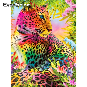 EverShine Diamond Umenie Maľby Zvierat Cross Stitch Diamond Mozaiky Leopard Obrázok Kamienkami Hobby Ručné Domáce Dekorácie