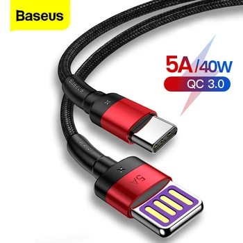 Baseus USB C Typ C Kábel 5A Pre Huawei Realme Poco X3 Rýchle Nabíjanie USB-C Nabíjačky Typ-C Kábel Pre Xiao mi 10 9 Redmi Samsung