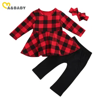 Ma&Baby 1-5Y Vianočné Batoľa, Dieťa Dieťa Dieťa Dievčatá Oblečenie Nastaviť Červenú Kocku Tunika T košele, Nohavice, Oblečenie, Vianočné Kostýmy