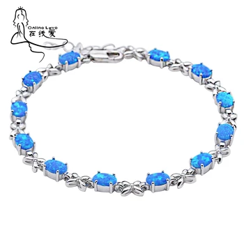 Kvet Oválne Blue Fire Opal Strieborné Pozlátené Korálky Kúzlo Náramky pre Ženy, Nové Módne Šperky SL245Blue