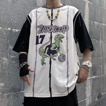 Hip Hop Lete All-zápas Falošné dva kusy tlačiť bežné t-shirts Patchwork Hit farba Punk Štýl oblečenia vysokej kvality Harajuku top