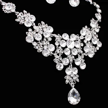 Roztomilý Žena Crystal Šperky Set Kúzlo Zlato Strieborná Farba Svadobné Náušnice Kvapka Pre Ženy, Luxusné Svadobné Kvetinové Reťaze Náhrdelník