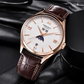 Fázy mesiaca hodinky pánske Corgeut 41mm sledovať fashtion biela dial automatické mechanické náramkové hodinky ocele 316L Rose gold prípade watch 3