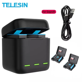 TELESIN Multifuction 3-pásmový Nabíjačky Batérií, Skladovanie, Plnenie Box S 2 Bateries Pre GoPro Hero 9 Akčné Kamery Príslušenstvo