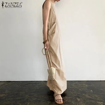 ZANZEA 2021 Elegantné Pevné Maxi Šaty dámske Letné Sundress Príležitostné bez Rukávov sarafans Vestidos Žena Plážové Oblečenie Plus Veľkosť