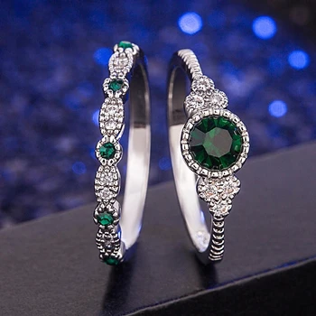 2 ks Emerald drahé Kamene Zafír Prstene Pre Ženy, Svadobné Zapojenie 925 Krúžok Mincový Striebro Jemné Šperky Najlepšie Darčeky Kvapka Loď