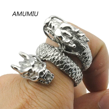 AMUMIU Dragon Prstene Pre Mužov Klasicky Punk Rock Biker Šperky Dvojité Hlavu Otočiť HZR038