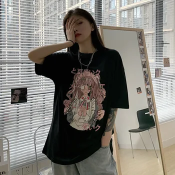 -Krátke rukávy T-shirt dámske 2020 Lete Iny kórejský Štýl Gothic Punk Cartoon Vytlačené Voľné Bežné T-shirts Páry Oblečenie