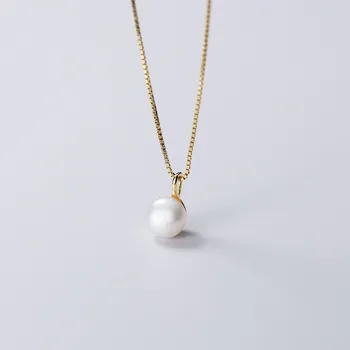 WANTME Skutočné 925 Sterling Silver Box Reťazí Geometrické Baroková Perla Prívesok Charms Náhrdelník pre Ženy kórejskej Strany Šperky
