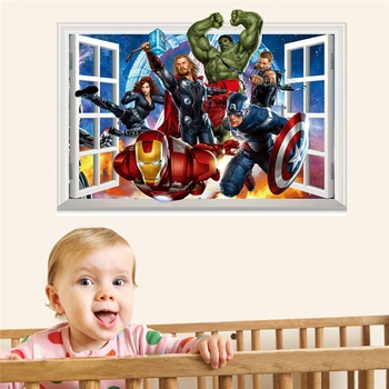 Kreslený film Avengers Samolepky na Stenu pre deti Izba Deti Chlapec Spálňa Stenu Okno plagát nálepky Plagát Darček Domova