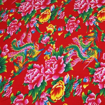 Bavlna Twill Etnických Čínsky Štýl Tradičné Veľké Kvet Phoenix Tkaniny na Odevné Remeslá Obrus Vankúš Opony Dekor