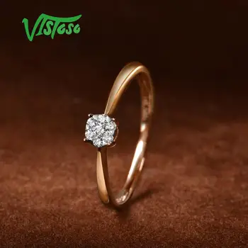 VISTOSO Čistý 14K 585 Rose Gold S Iskrivý Diamant Jemné Kolo Krúžok Pre Ženy Výročie Zapojenie Trendy Jemné Šperky