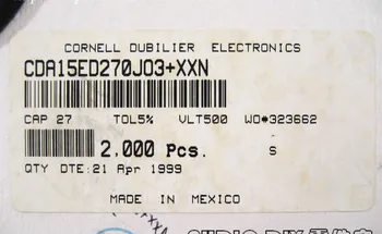 20PCS Mexiko CDM Striebro Sľudy 500V27PF P5MM sľudy kondenzátor 500V 27P 27pF/500V 5% CDR15ED270J03