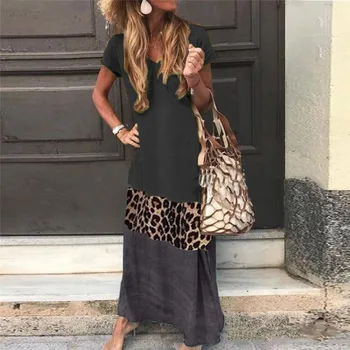 Dámske sexy šitie farba troch-dimenzionální zmysel šaty módne leopardí vzor žien dlhá sukňa nakupovanie spolu bežné