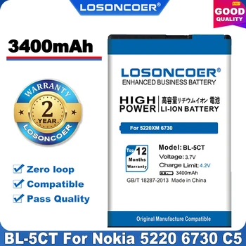 3700mAh BL-5C BL-5CT BL-5J Batérie BL-5B pre Nokia 1100 6600 6230, ktoré vám C2-06 X2-01 6230i N70, N71 X6, N900 5800XM 5800 5800W 5230XM