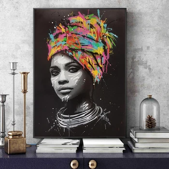 Africká Žena Wall Art Plátno, Vytlačí Moderný Pop Art Plátne, Obrazy Na Stenu, Plagáty A Vytlačí Portrét Obrázky Domova