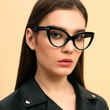Veľké rámu okuliarov ženy mačacie oko čierne transparentné trend vintage lupa 
