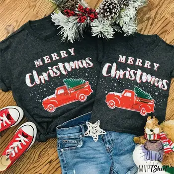 Rodina Matka a Dcéra Dieťa Vianočné Krátky Rukáv List Vytlačiť T-Shirt Letné Topy