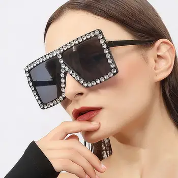 2020 Námestí Farebné Diamond Nadrozmerné Okuliare Ženy Veľký Rám Vintage Luxusné Crystal Slnečné Okuliare Drahokamu Odtiene UV400