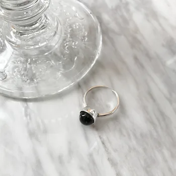 Flyleaf 925 Sterling Silver Ring Otvoriť Prstene Pre Ženy Osobnosti Prírodné Čierny Kameň Kvalitnú Módu Femme Šperky
