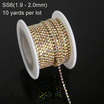 10 metrov/roll gold base crystal ab SS6(1.9-2.0 mm)intenzívne gold base nový štýl diy príslušenstvo drahokamu reťazca šiť oblečenie