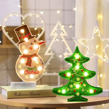 5D DIY Vianočné Dekorácie Diamond Maľby s LED Nočné Svetlo Vianočný Stromček, Snehuliak Daimond Maľovanie DIY Plavidlá Stehu Nastaviť