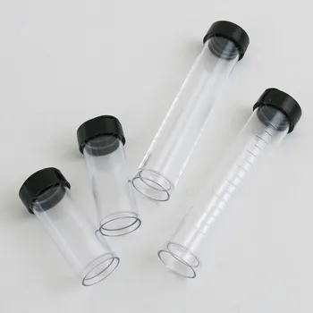 Prázdne Malé plastové rúrky jasné, transparentné fľaša Skúmavky S čiernym uzáverom pre korálky šperky skladovanie 10 ml 20ml 50pcs