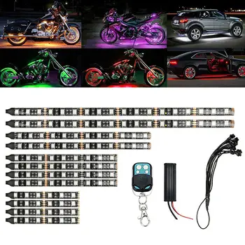 12pcs Motocykel LED Neon Pásy Lampa RGB 15-farby, Diaľkové Ovládanie Pod Svietiť Svetlá 5050SMD LED Auto Dekoratívne Svetelné Pásy