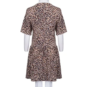 Sexy Módne Šaty Dámske Leopard Tlač Spájať Tlačidlo Šaty tvaru Dlhý Rukáv Bežné Ženy Oblečenie