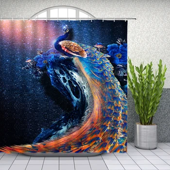 Čína Vták Vytlačené Vaňa Opony Nepremokavé Opony 3D Polyester Textílie Sprchový Záves S Háčikmi pre Umývateľný Kúpeľňa Decor
