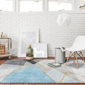 Svetlo luxusné trojuholník blue gray gold line koberec obývacia izba dekorácie pohovka, stôl a stoličky, sedacia spálňa posteli koberce, rohožky