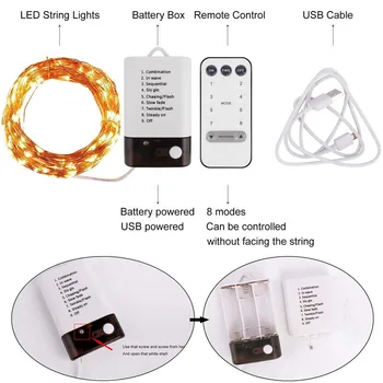 10M 100 LED Medený Drôt Svetlo String Batérie USB Dual Power S Diaľkovým ovládaním Rozprávkových Svetiel Reťazec Na Vianoce/Svadba/Strana