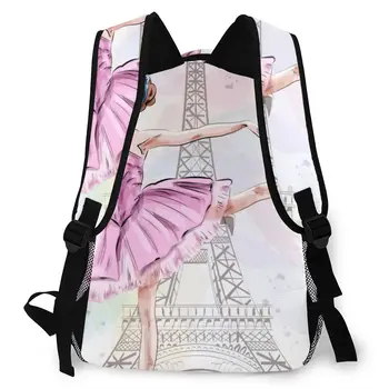 Ženy Batoh Školský batoh pre Dospievajúce Dievčatá Balerína s Eiffelova Veža Žena Notebook Notebook Bagpack Cestovať Späť Pack 2020