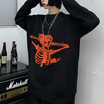 InsGoth Harajuku Voľné Svetre Ženy Gotický Punk Lebky Vzor Nadrozmerné Svetre S Dlhým Rukávom Žena Streetwear Pliesť Svetre