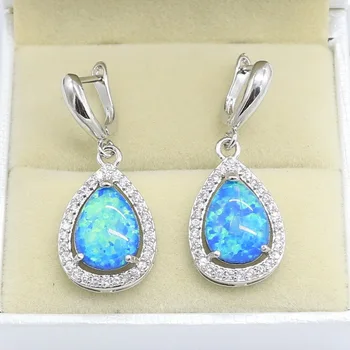 Modrá Prírodné Opal Strieborná Farba Šperky Set pre Ženy, Náušnice, Náhrdelník Prívesok, Prsteň Darček k Narodeninám