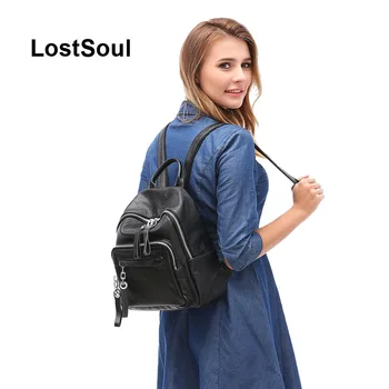 Batoh žena kožená taška cez rameno ženy reálnom kožené batoh pre školy teenagerov dievča čierna cestovná taška mochila feminina