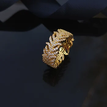 AAA+ Kvalitné 925 Sterling Silver Krúžok Plný Kruh Pripraviť Top Zirkón Gold Leaf Prstene pre Ženy Módne Šperky