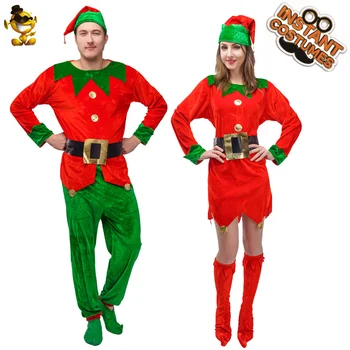 Vianočné Kostýmy pre Ženy&Mužov Elf Kostým Úlohu Hrať Santa Claus na Vianočný Večierok Cosplay Zelená a Červená Elf Oblečenie pre Dospelých