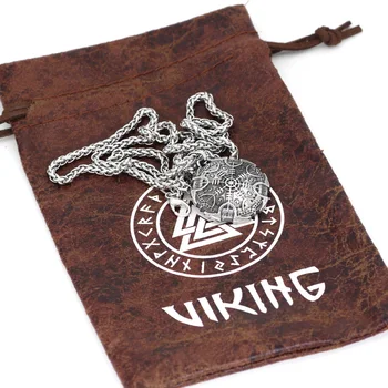 Nordic viking nehrdzavejúcej ocele amulet Vegvisir Kompas prívesok náhrdelník s darčeková taška