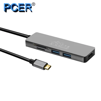PCER USB-C HUB Typ C ROZBOČOVAČ Na USB 3.0 typ c pre Adaptér HDMI SD/TF Karty, Čítačky HUB typ-c converter 5 v 1 Thunderbolt 3