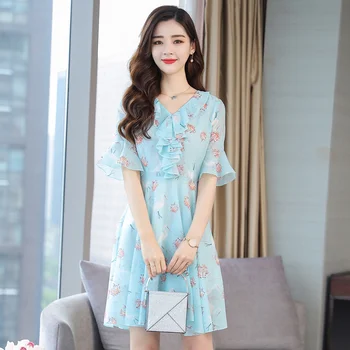 2021 Vintage 3XL Plus Veľkosť Sexy Mini Šaty Letné kórejský Kvetinový Šifón Boho Pláži Sundress Ženy Bodycon Bežné Strany Vestido