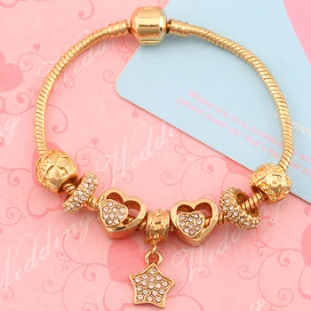 BAOPON Zlatá Farba Lásky Kúzlo Náramky & Prívesky Pre Ženy Crystal Guľôčky Značky Náramok Femme Značky Šperky BR531