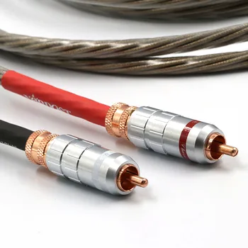 Pár hi-end 8 jadier 7N strieborné pozlátené OFC meď RCA audio kábel prepojiť Vysokej kvality RCA Samec Samec predlžovací kábel
