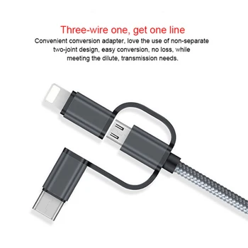 !ACCEZZ 3 v 1 Rýchle Nabíjanie Dátový Kábel Pre iPhone X 8 Xiao 6 Samsung Galaxy S8 S9 Osvetlenie Micro USB Typ-C Nabíjací Kábel Line