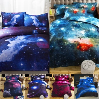 3D Galaxy posteľná bielizeň Nastaviť Jeden Kráľ 4pcs Vytlačené Perinu Nastavenie Vesmíru, vesmír Tematické Posteľná Bielizeň Perinu obliečka na Vankúš Nastaviť