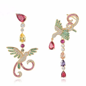 Sinzry luxusné lady šperky príslušenstvo cubic zirconia farebné phoenix vták drop náušnice, módne prehnané svadobné náušnice