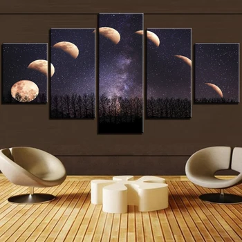 5 Kusov Mesiac Noc Lunar Eclipse Plagáty Tapety Art Nábytok Dekor Plátno Hviezdne Nebo Obrázok Domov Zlepšenie Maľovanie