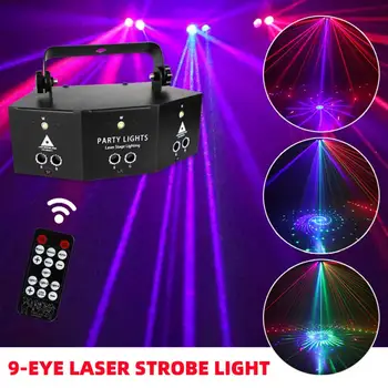 9 Lúče RGB Disco Lampa DMX Laser Fáze Svetlo Diaľkové Ovládanie Led Stroboskop Dj Svetlo pre Domáce Vianočné Bar Strany Projetor